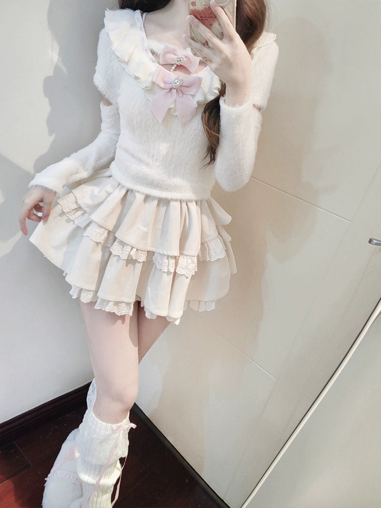Sweet Soft Fluffy Top and Skirt Two-Piece LAL0113