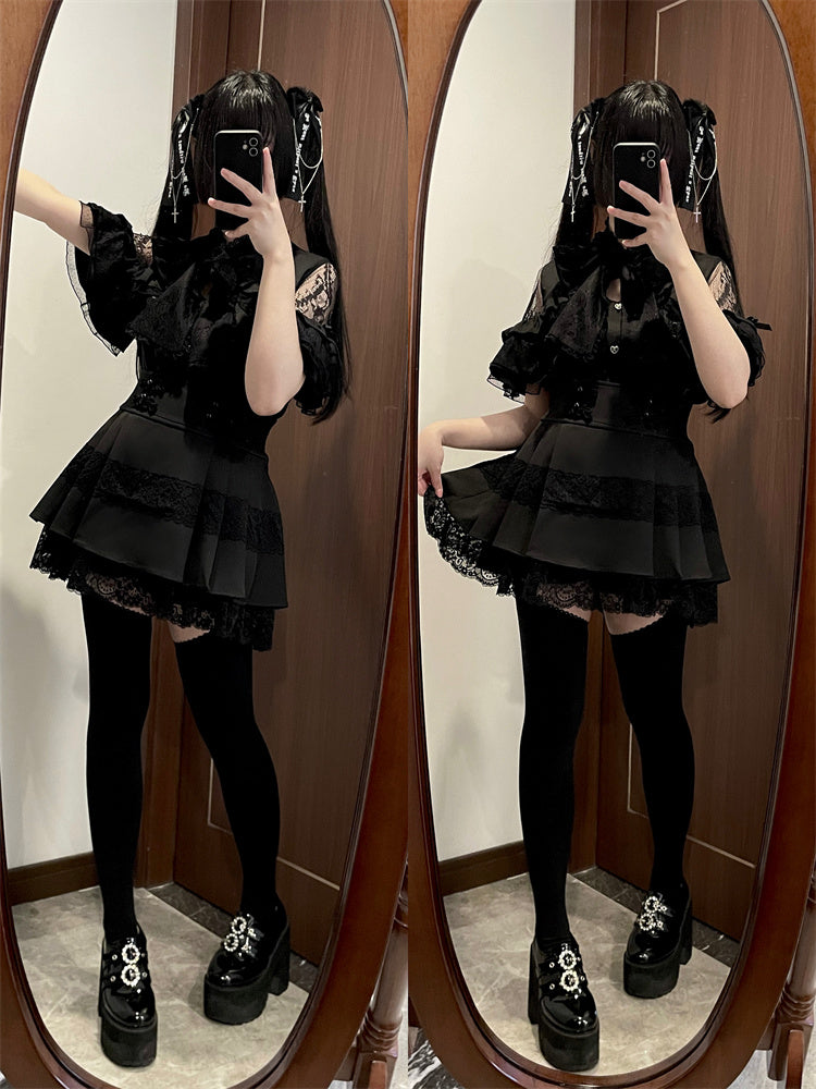 Lace Ribbon Off-Shoulder Short Sleeve Shirt BOX0011
