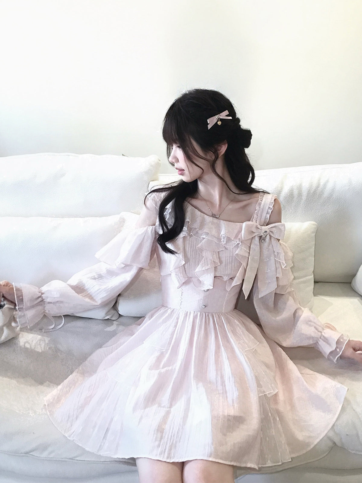 Off Shoulder Ruffle Trim Two-Piece Set LAL0137