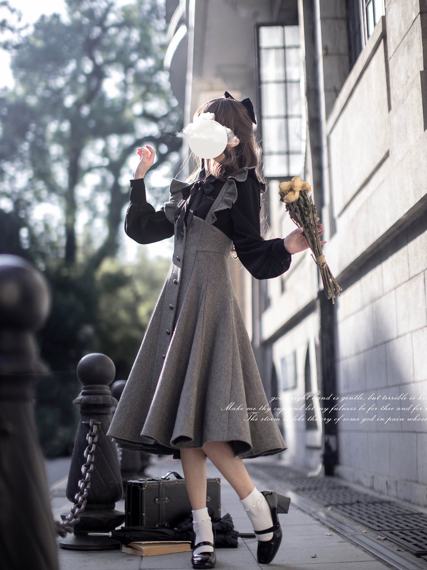 Elegant Gray High Waist Suspender Skirt HUT0034