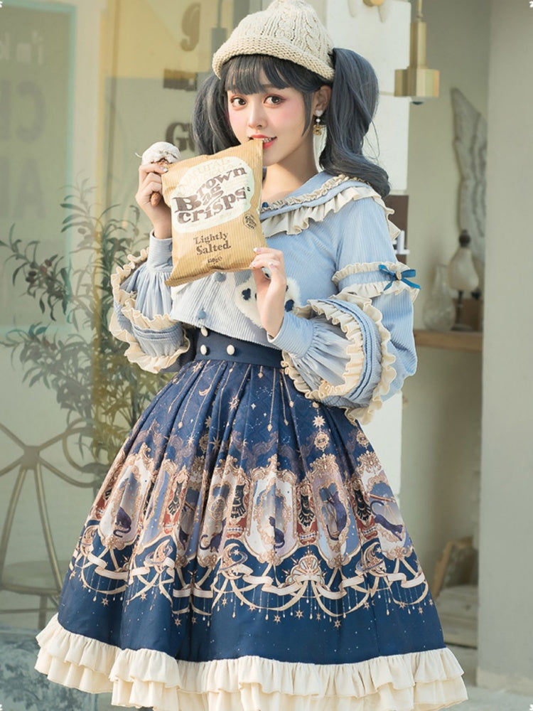 Bear Pattern Light Blue Lolita Two-piece set CHE0013
