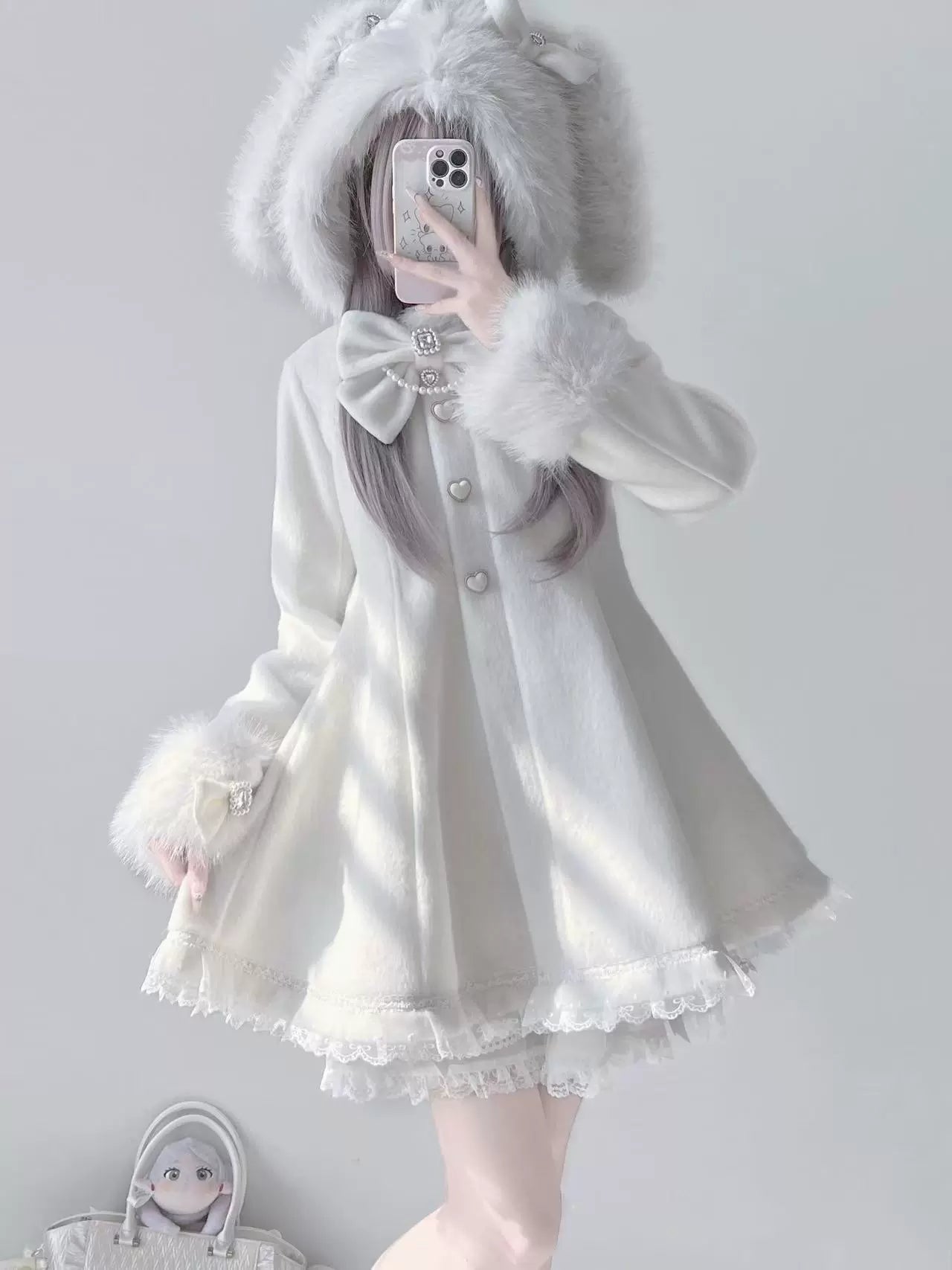 Bow Fur Trim Coat UND0034