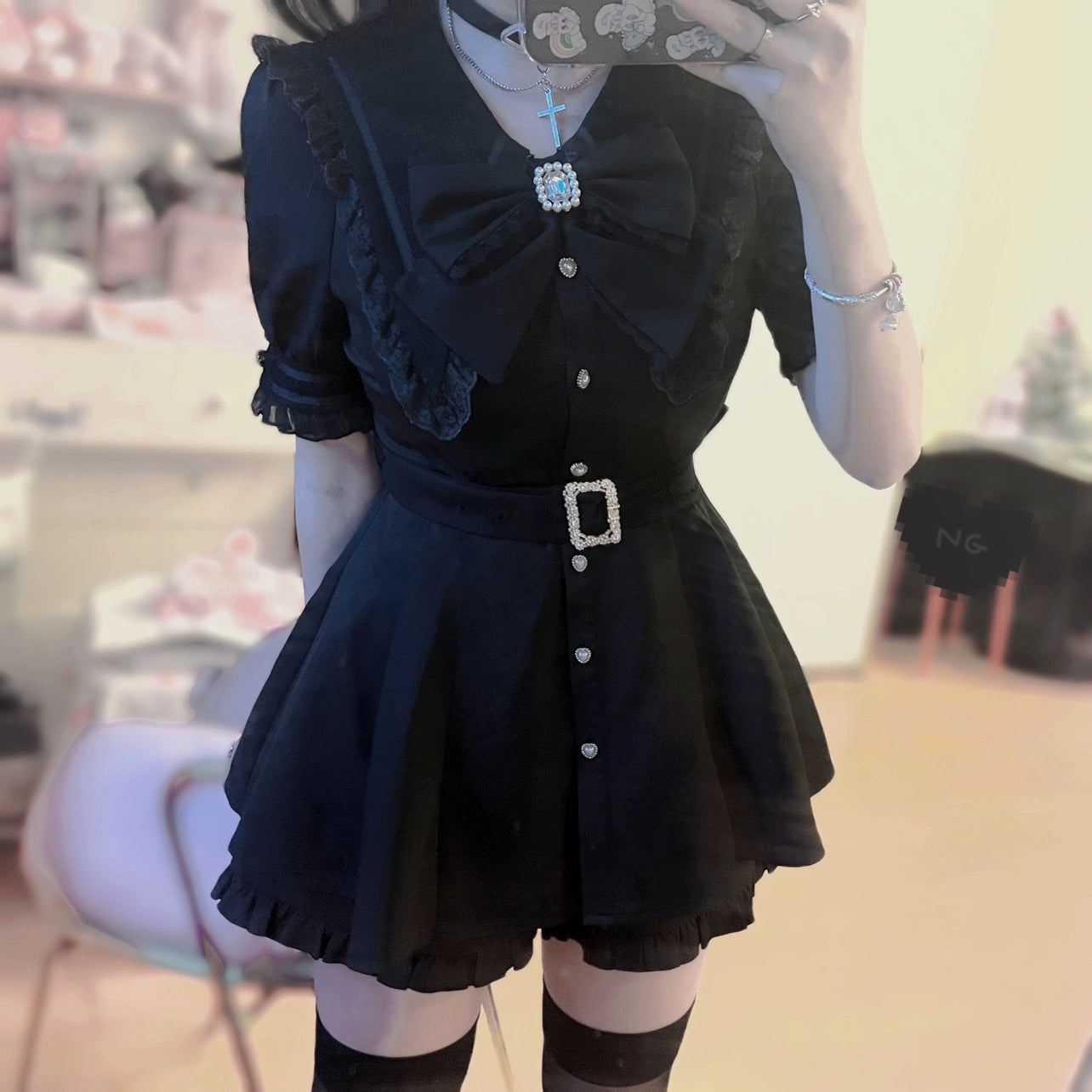 Waist Belt Checkered Dress MIL0006