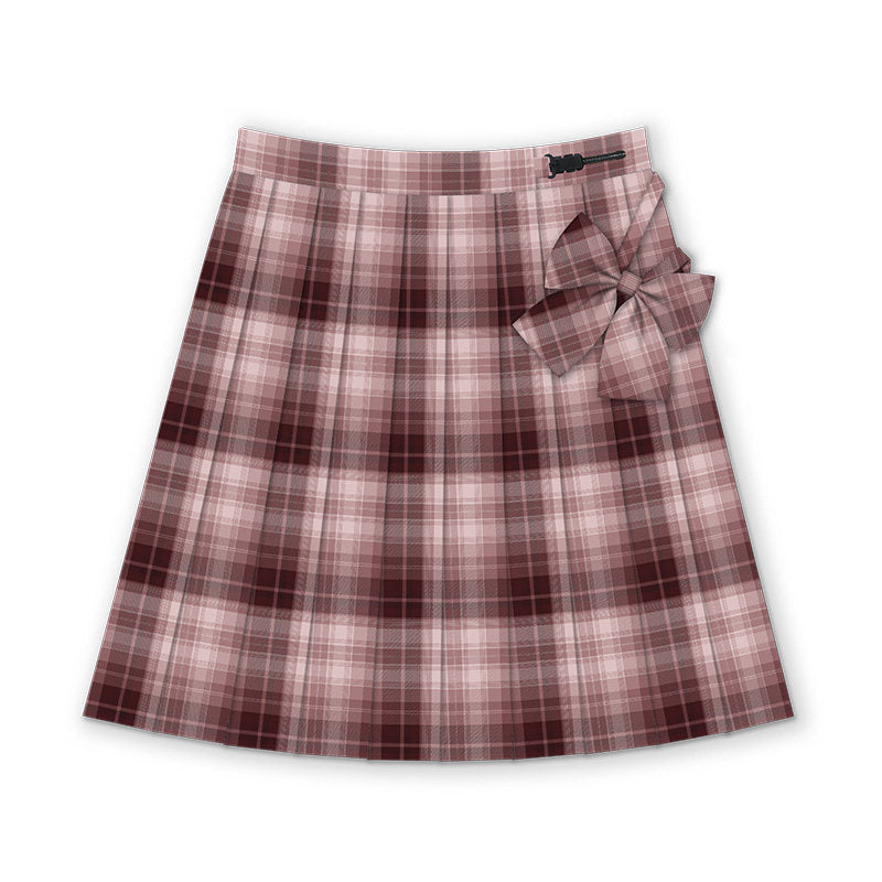 Dusty Rose Plaid Pleated Skirt TEA0042