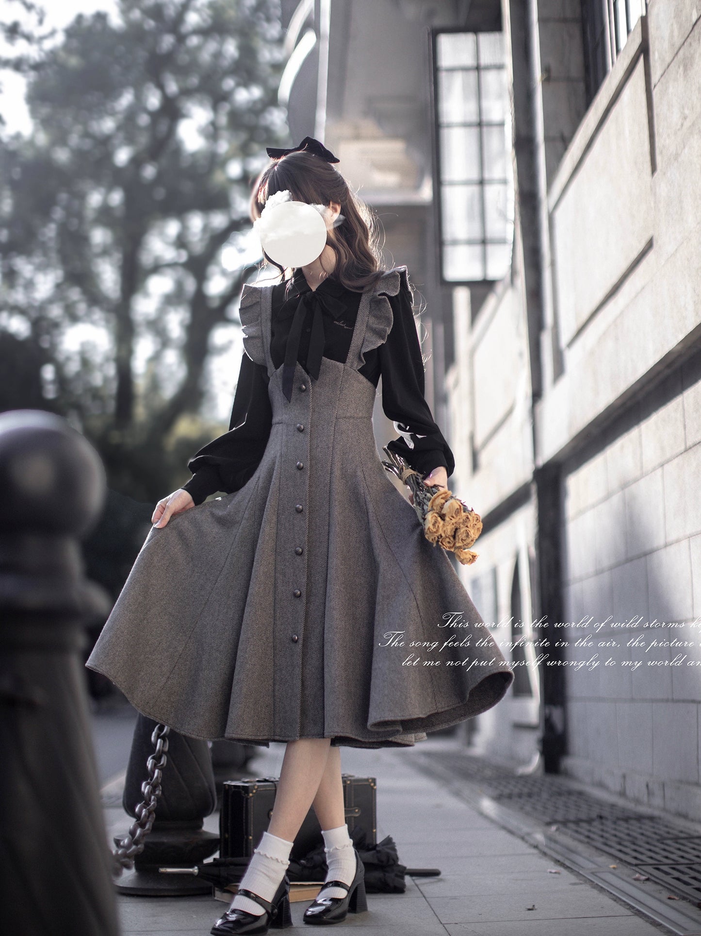 Elegant Gray High Waist Suspender Skirt HUT0034