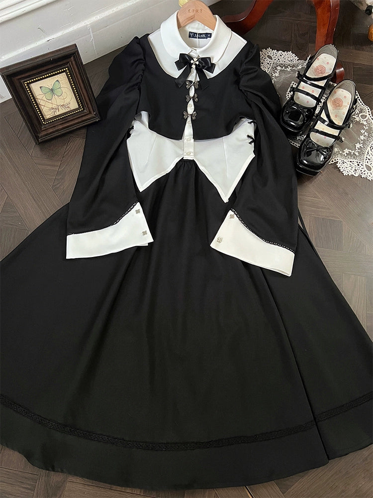 Gothic Style Black Long Skirt Slim Two-Piece Suit LAL0095