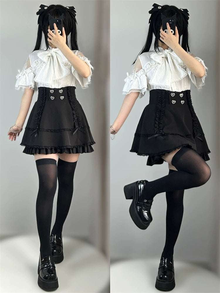 Lace Ribbon Off-Shoulder Short Sleeve Shirt BOX0011
