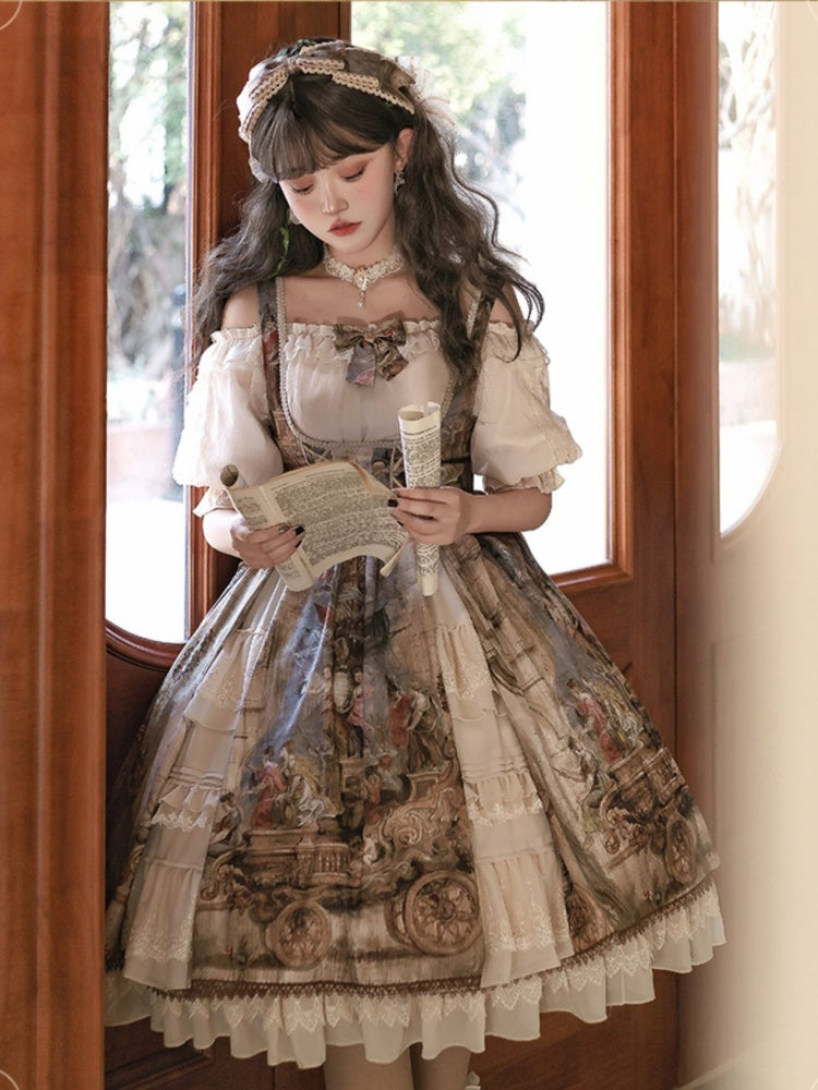 Classic Retro Picture Suspender Skirt CHE0011