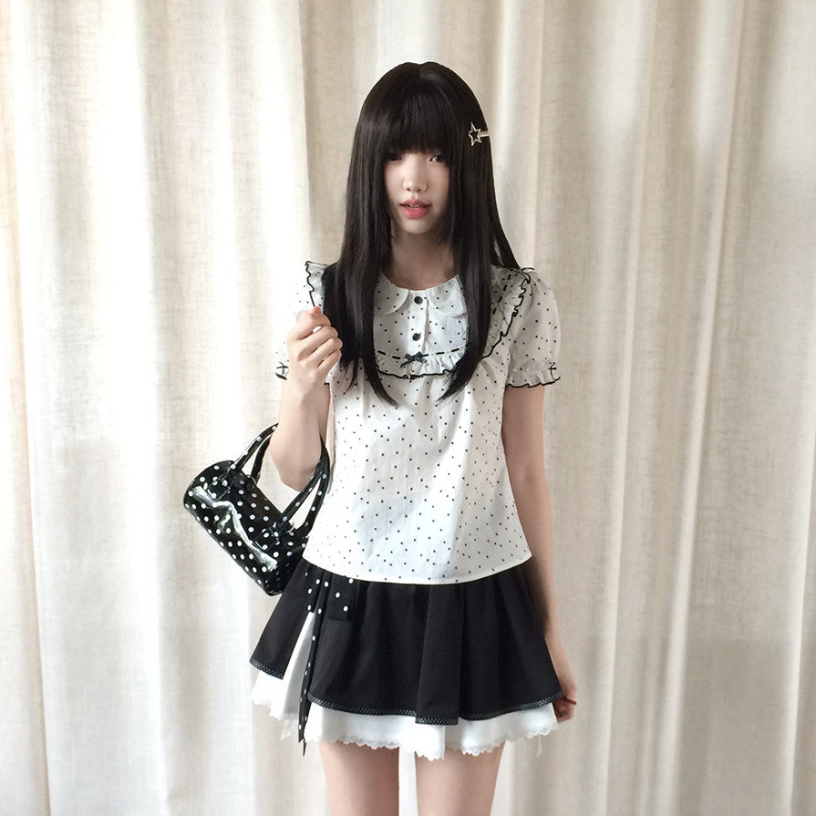 Polka Dot Doll Collar Ruffle Blouse LAL0179
