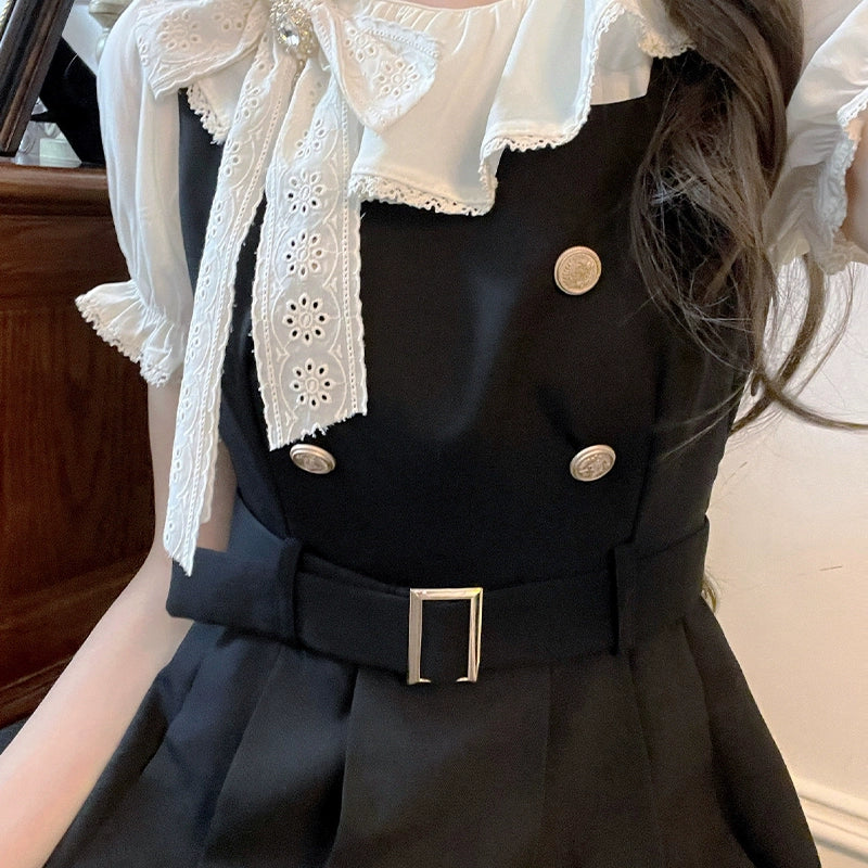 Black Pleats Suspender Dress LAL0085