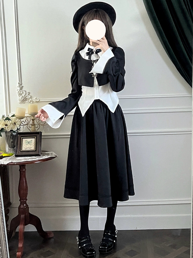 Gothic Style Black Long Skirt Slim Two-Piece Suit LAL0095