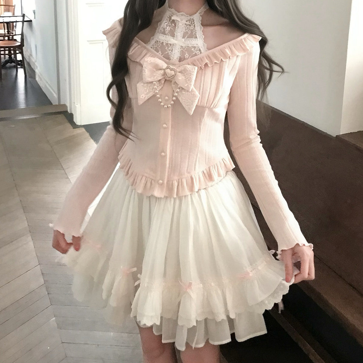 Sweet Lace Halter Off-Shoulder Blouse LAL0129