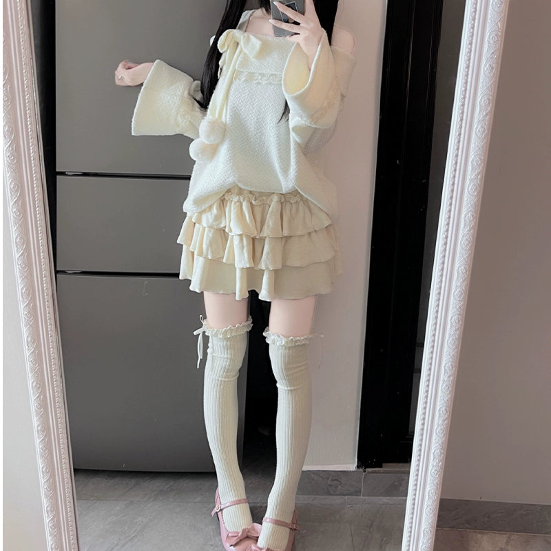 Off-Shoulder Fluffy Sweater and Skirt LAL0097