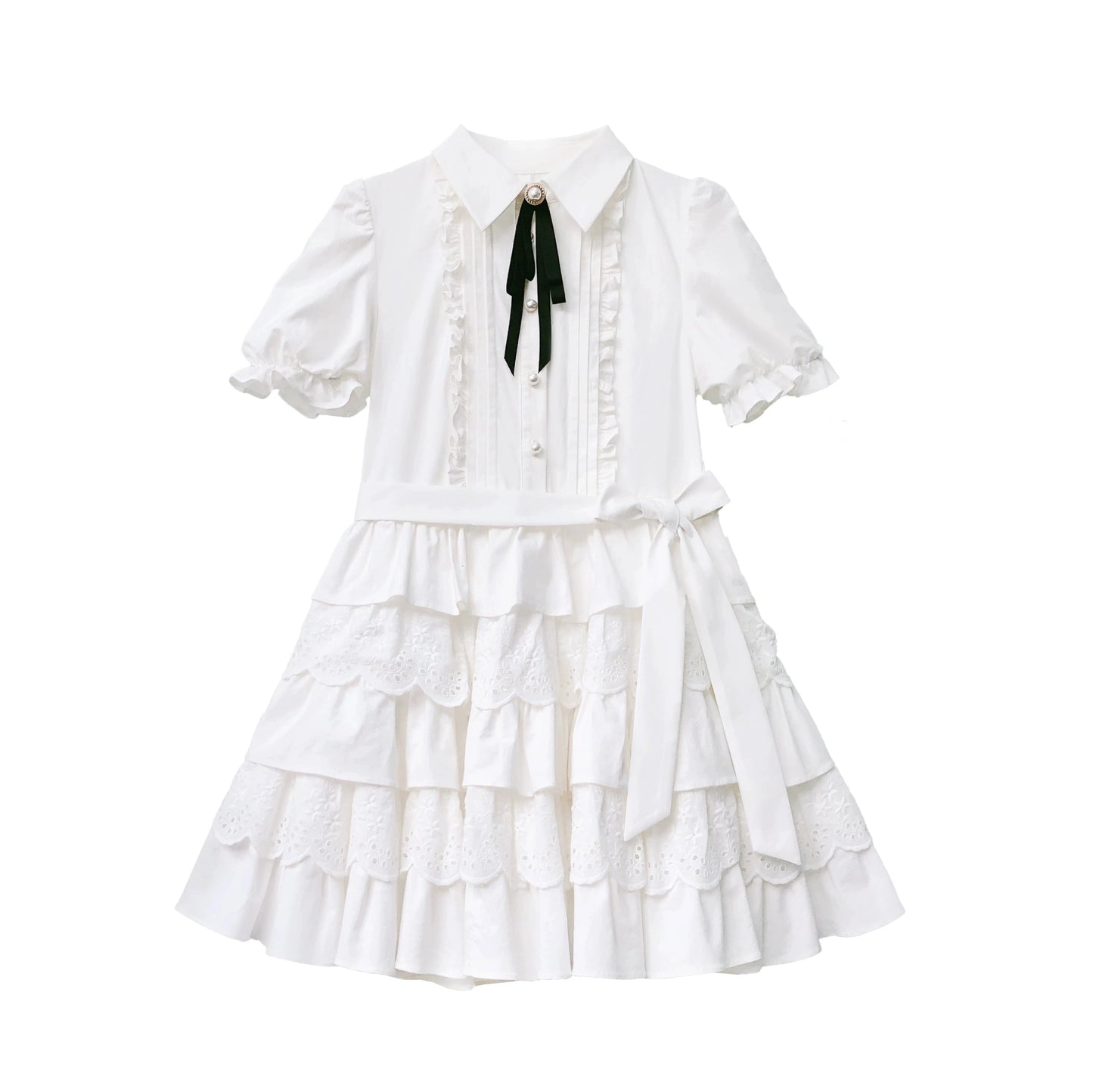 Frill Style White Sweet Dress HUT0084