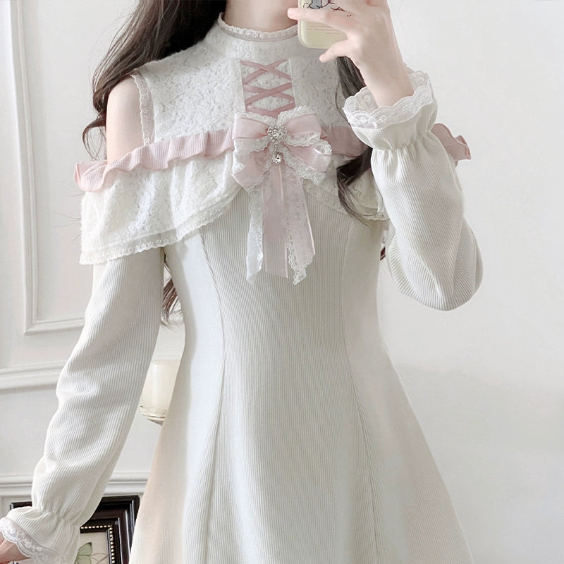 One-Shoulder Pink Ribbon Dress LAL0112