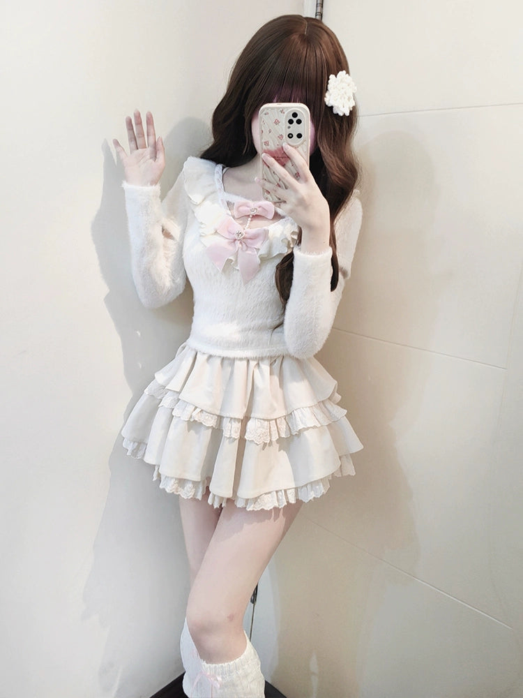 Sweet Soft Fluffy Top and Skirt Two-Piece LAL0113