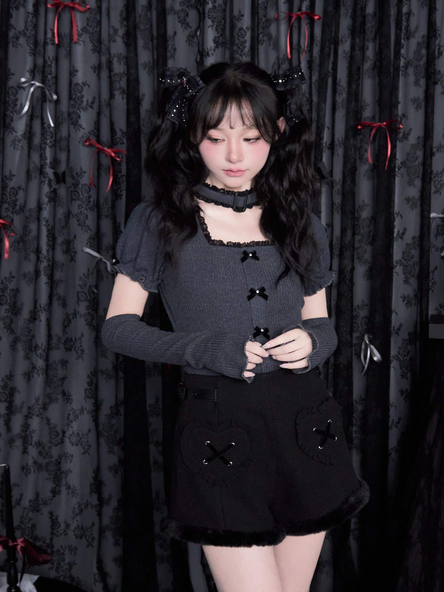 Rib Knit Black Tops & Arm Cover NOG0008