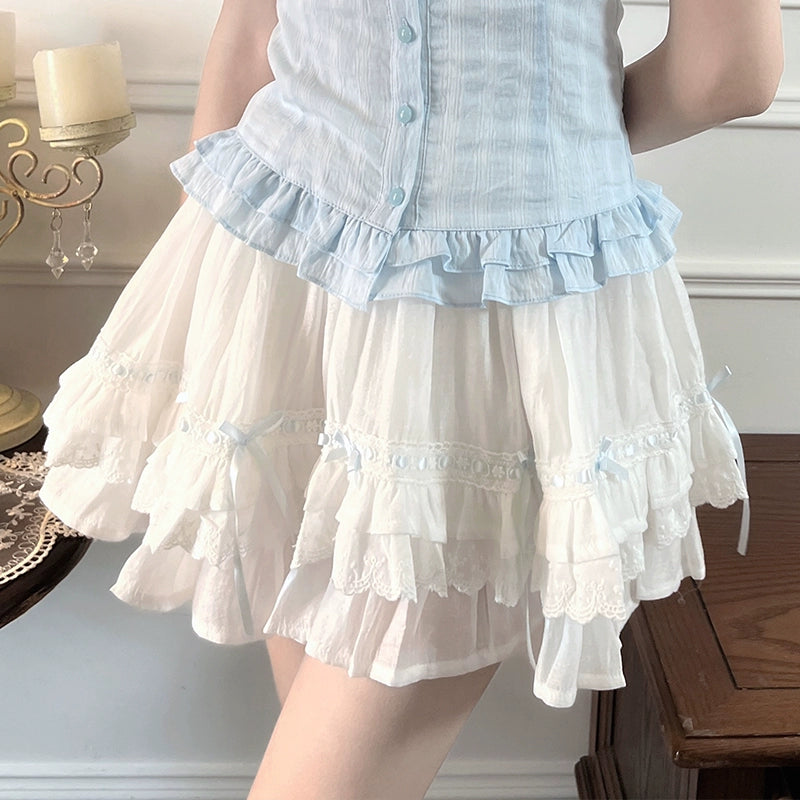 Faux Two-Piece Top Layered Shirt & White Cake Skirt LAL0092