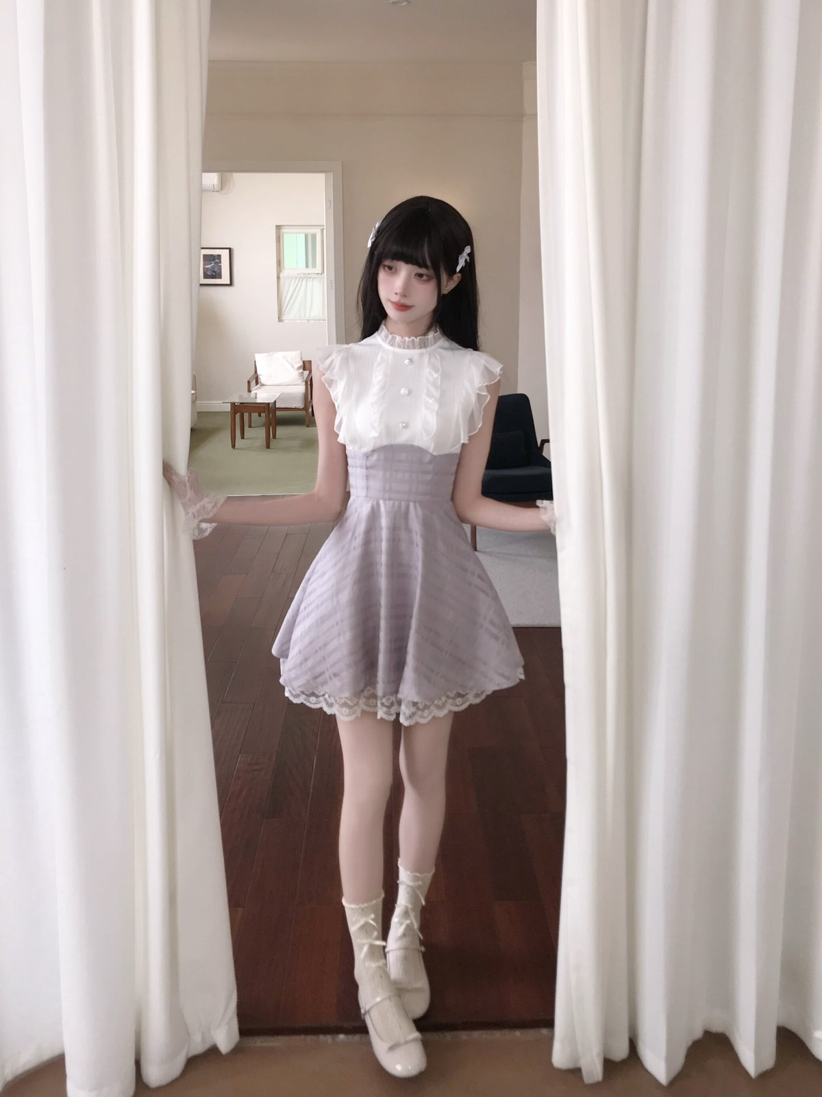 Lavender Plaid High Waist Dress LAL0176