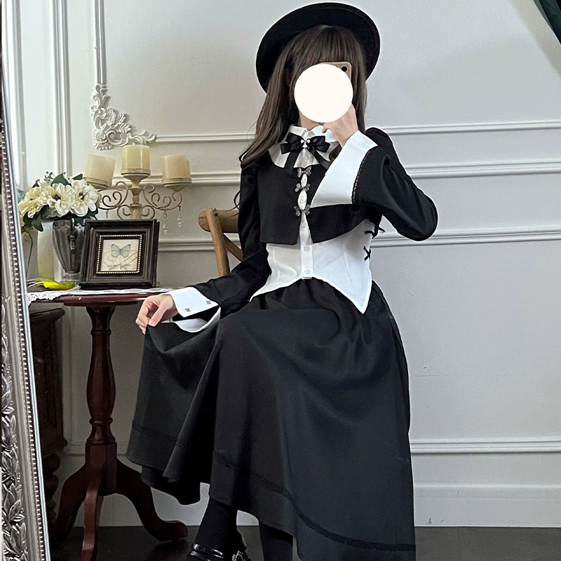 Gothic Style Black Long Skirt Slim Two-Piece Suit LAL0095