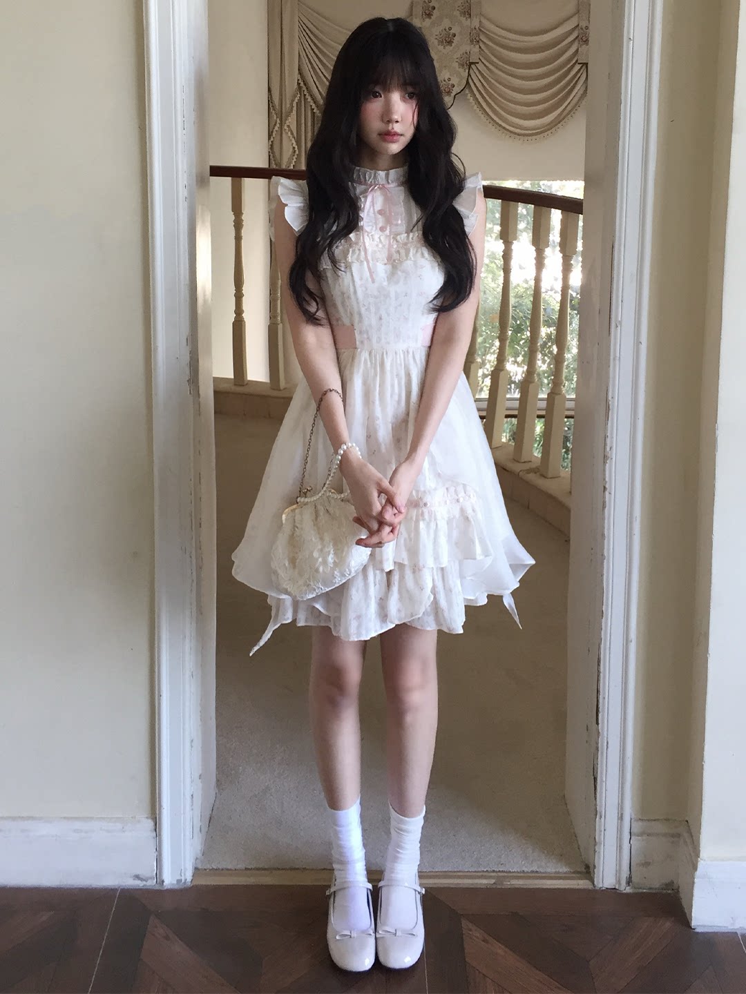 Floral Lace Ruffle Collar Tiered Dress LAL0170