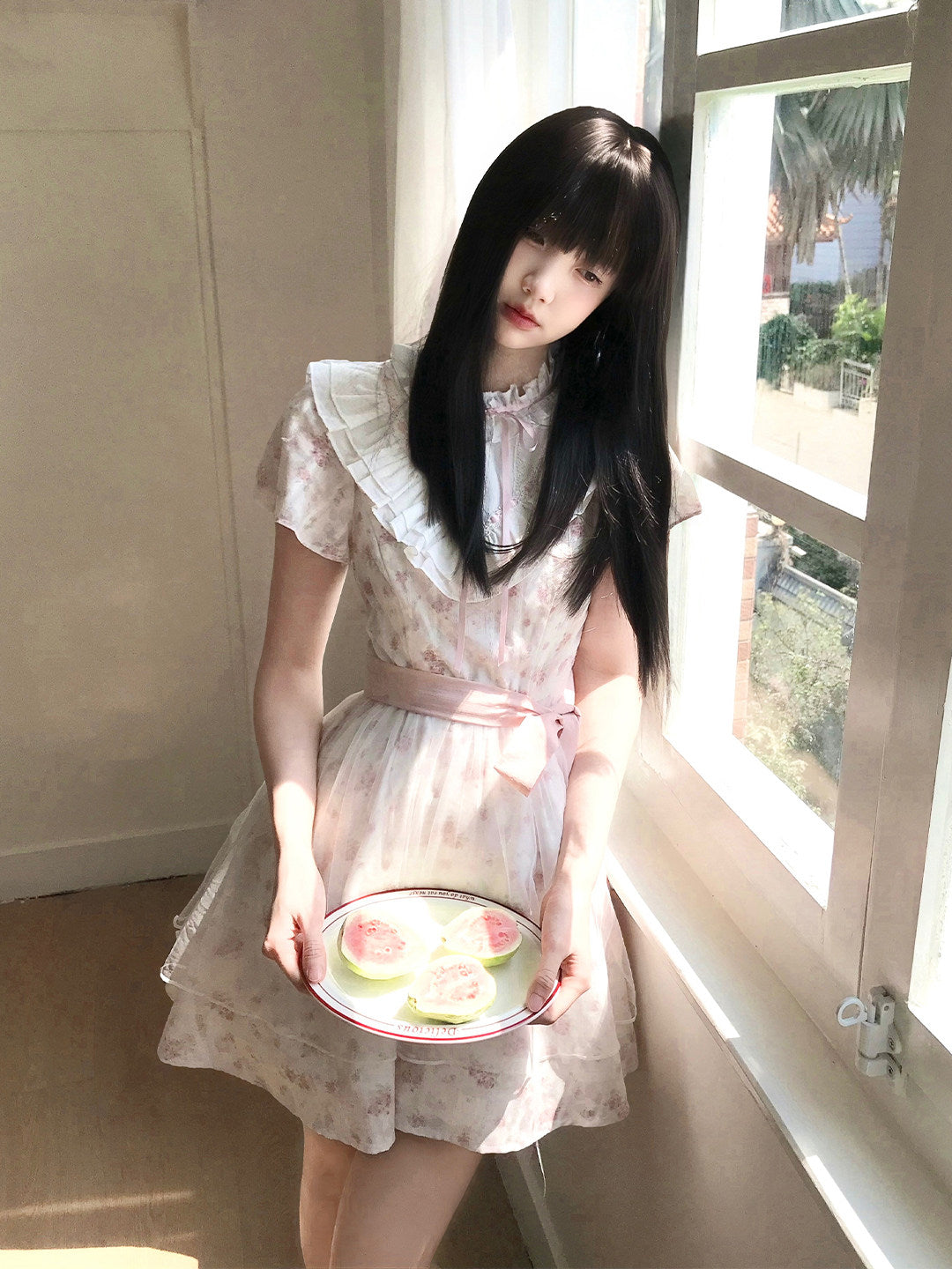 Misty Flower Floral Ruffle Collar Dress LAL0180