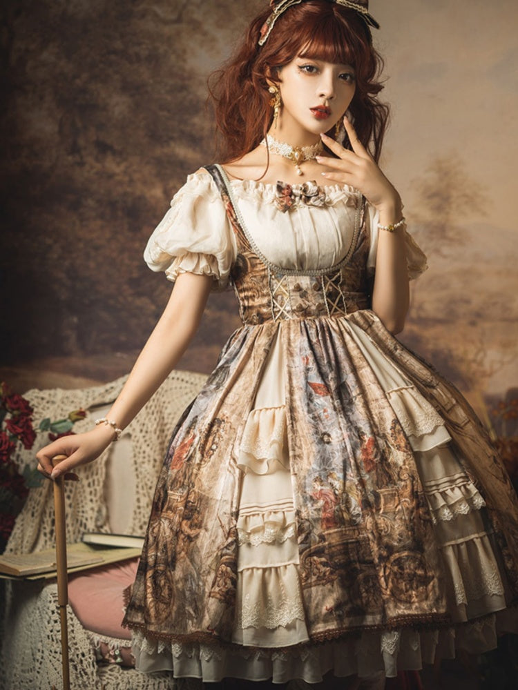 Classic Retro Picture Suspender Skirt CHE0011
