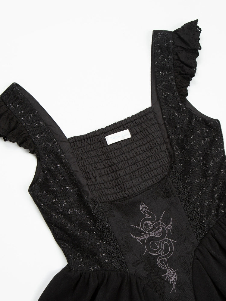 Gothic Cross Snake Pattern Embroidery Dress WIT0271