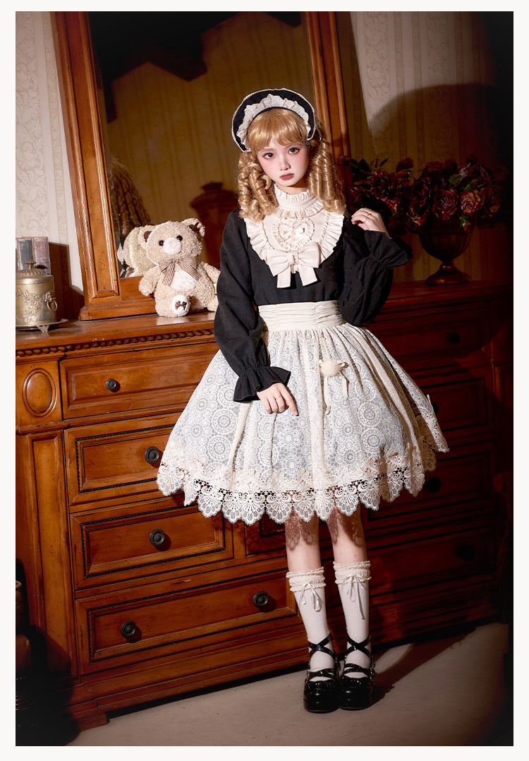 Doll-Style Lolita Lace Apron Twin Dress WIT0281