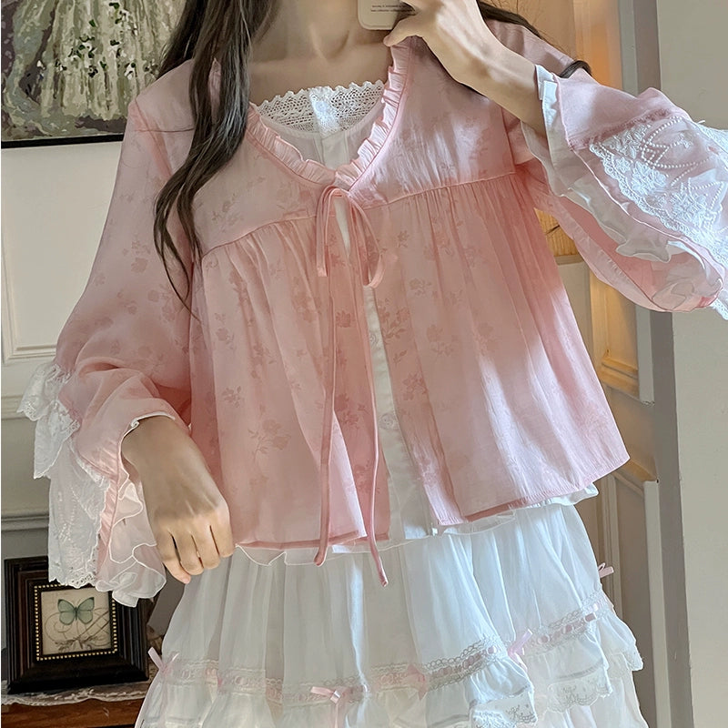 Faux Two-Piece Top Layered Shirt & White Cake Skirt LAL0092