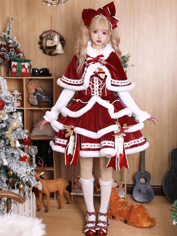 Christmas Symphony Lolita Hooded Cape Dress YOU0195