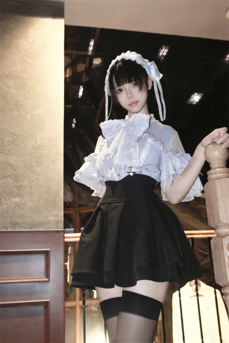 Lace Ribbon Off-Shoulder Short Sleeve Shirt BOX0011