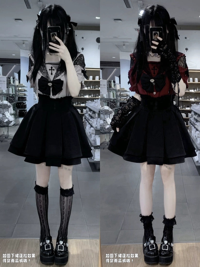 Cross Print Lace Collar Dress MIL0005