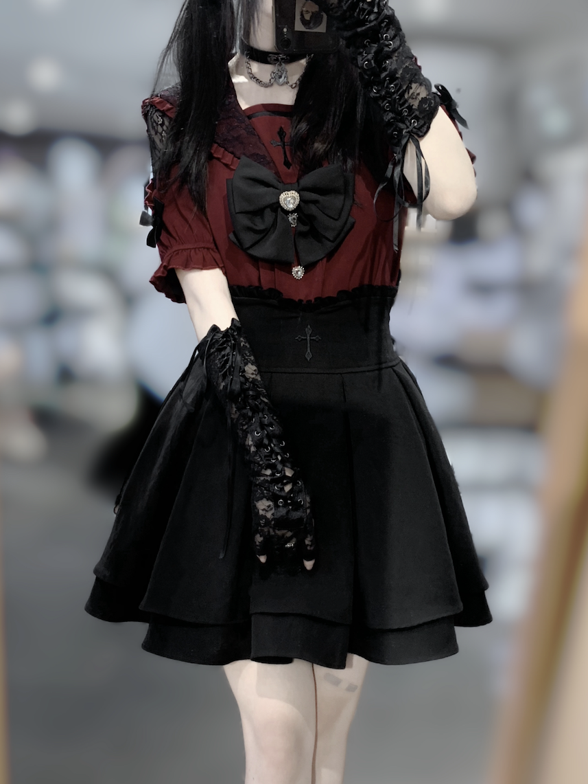 Cross Print Lace Collar Dress MIL0005