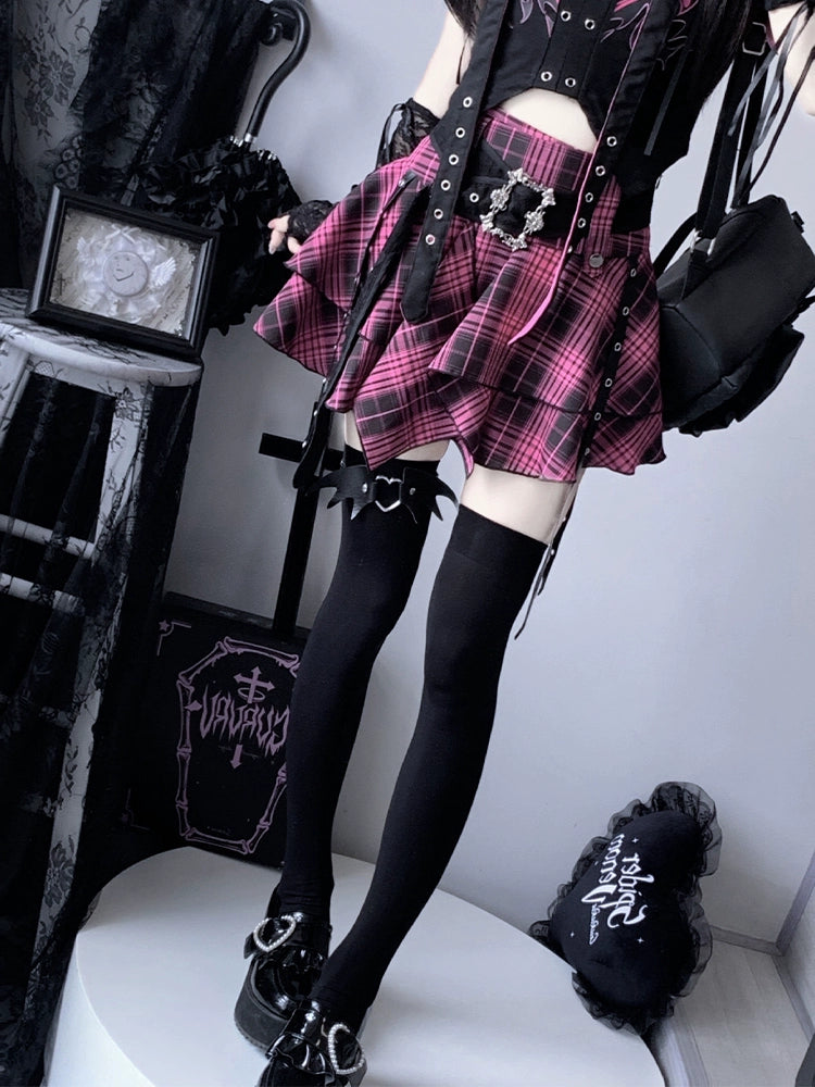 Pink and Black Check Top and Skirt LAL0096