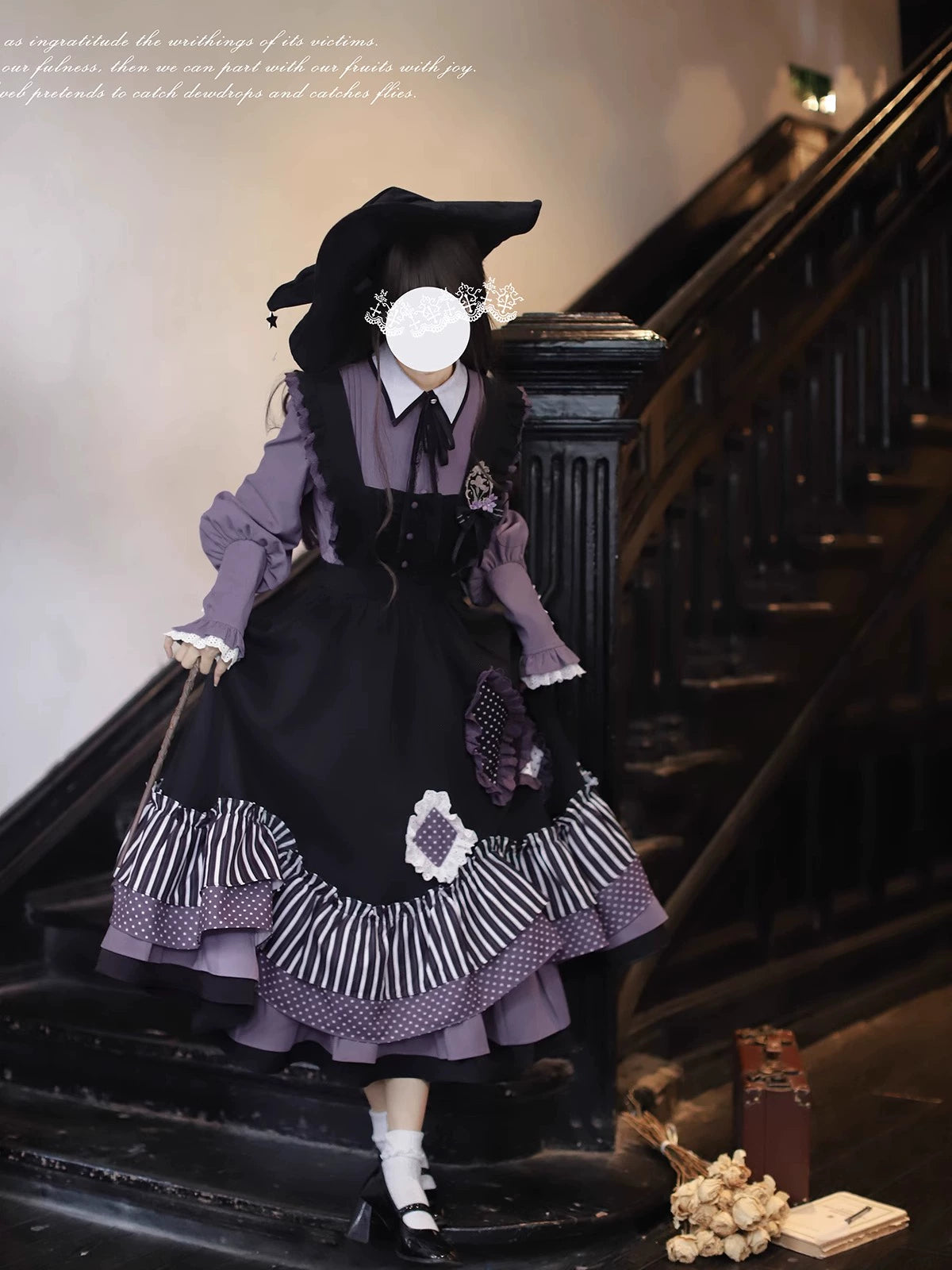Gray, Purple, and Black Dress with Embroidered Mesh Overskirt Dress HUT0131
