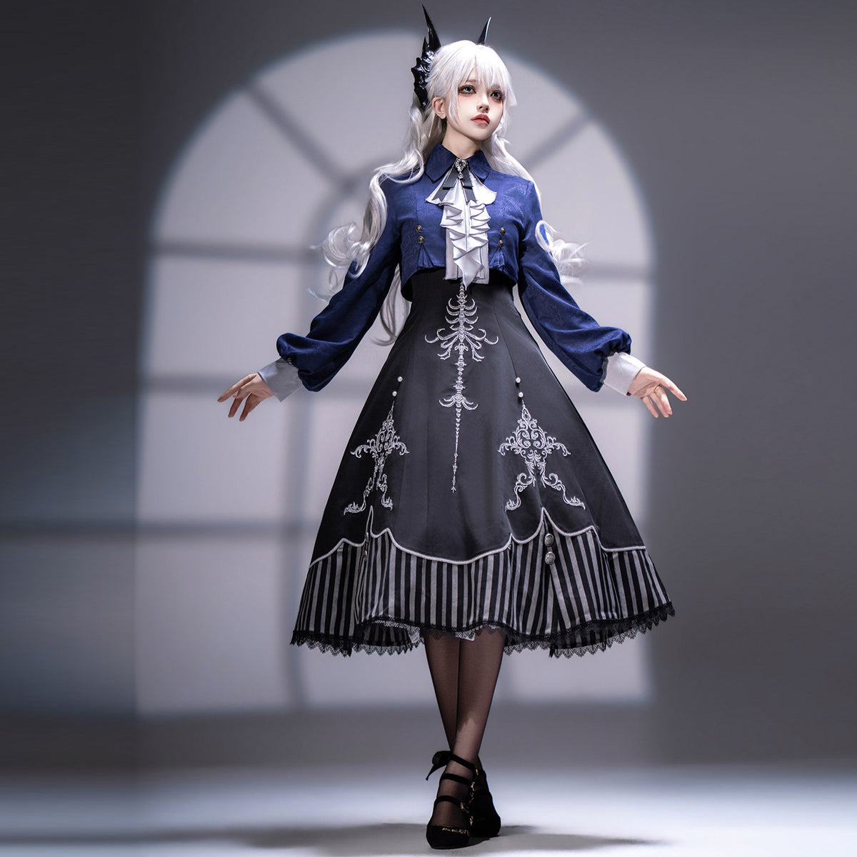 Gothic Lolita Skeleton Embroidered Jacket Dress Set YOU0268