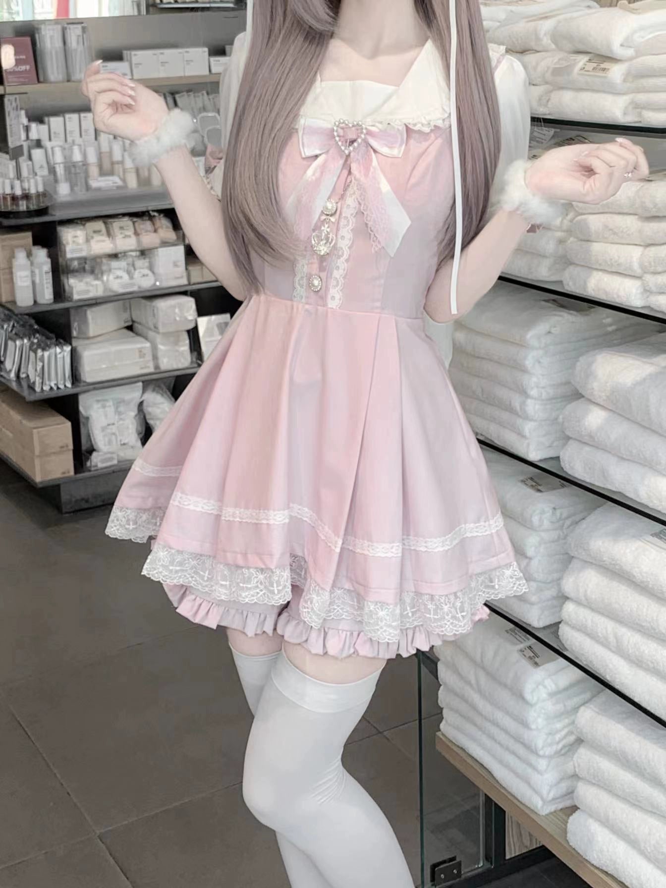 Sailor Collar Ribbon Mini Short Sleeve Dress KAN0005
