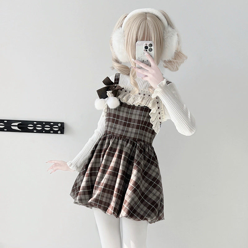 Brown Checkered Mini Dress LAL0114