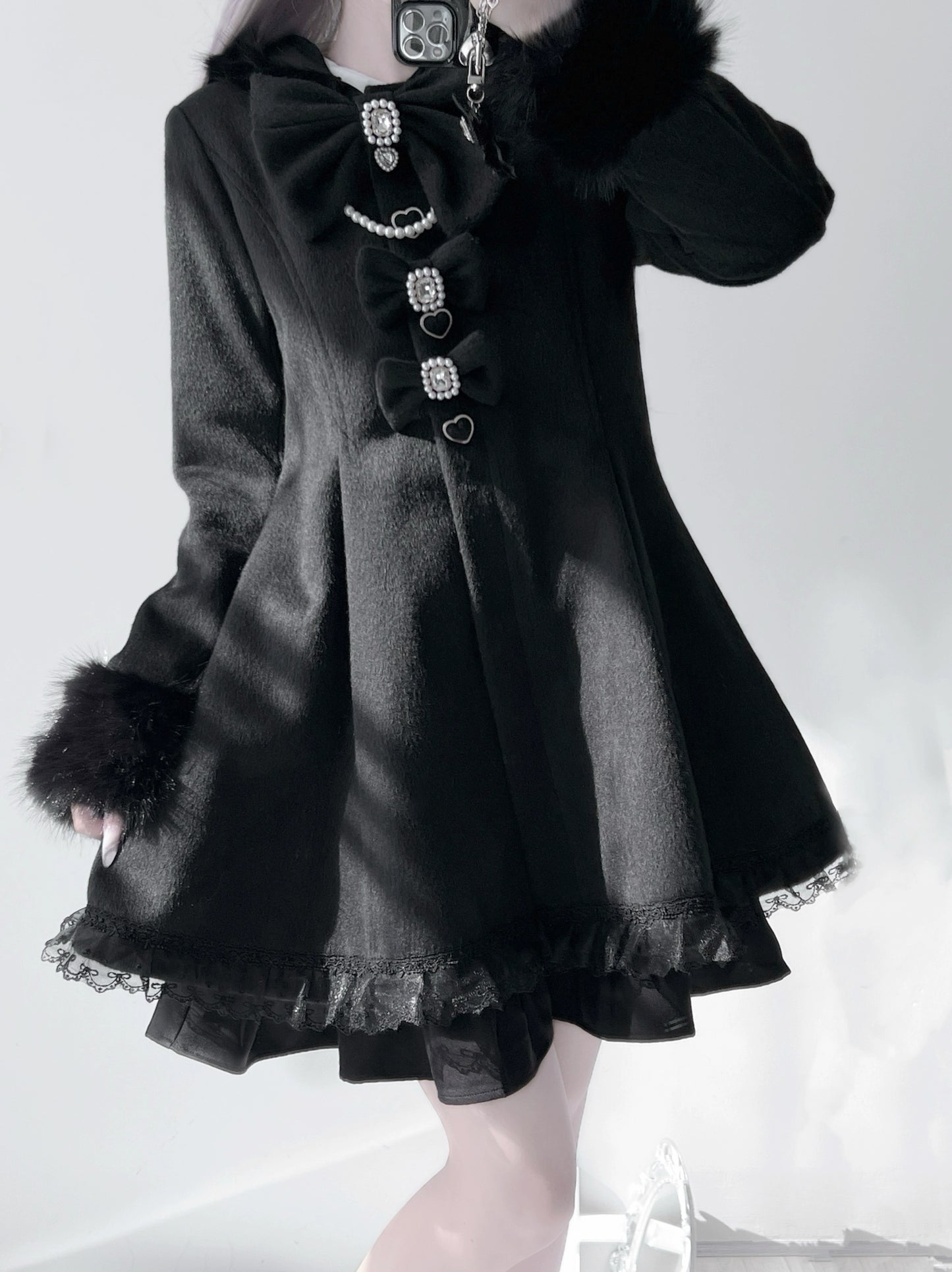 Bow Fur Trim Coat UND0034