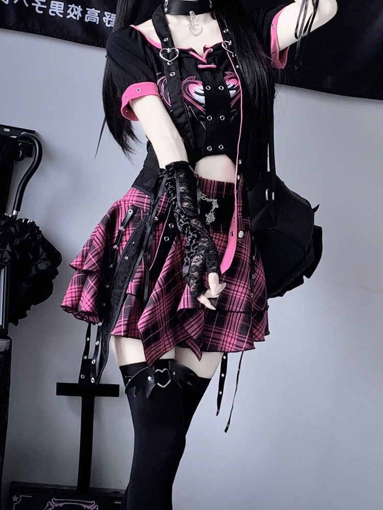 Pink and Black Check Top and Skirt LAL0096
