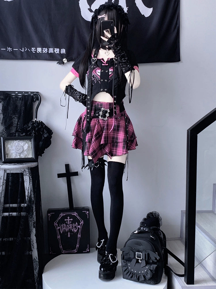 Pink and Black Check Top and Skirt LAL0096