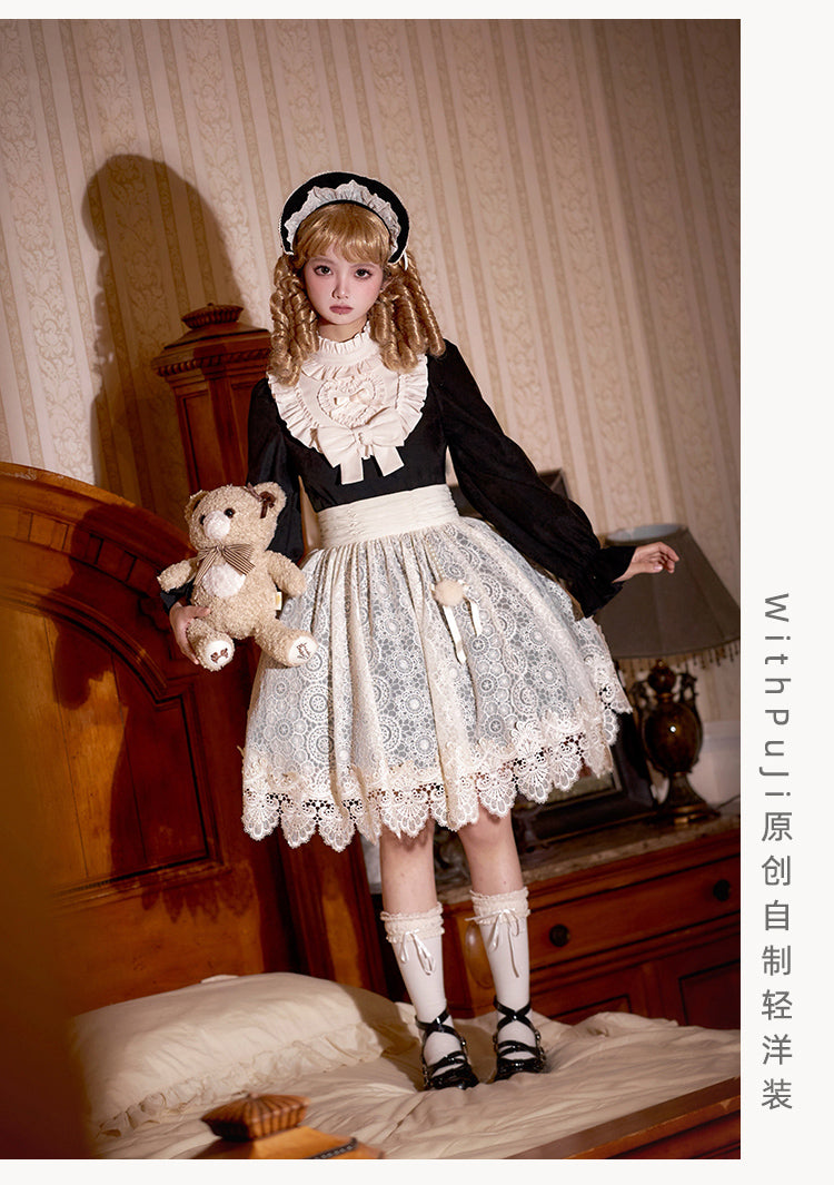 Doll-Style Lolita Lace Apron Twin Dress WIT0281