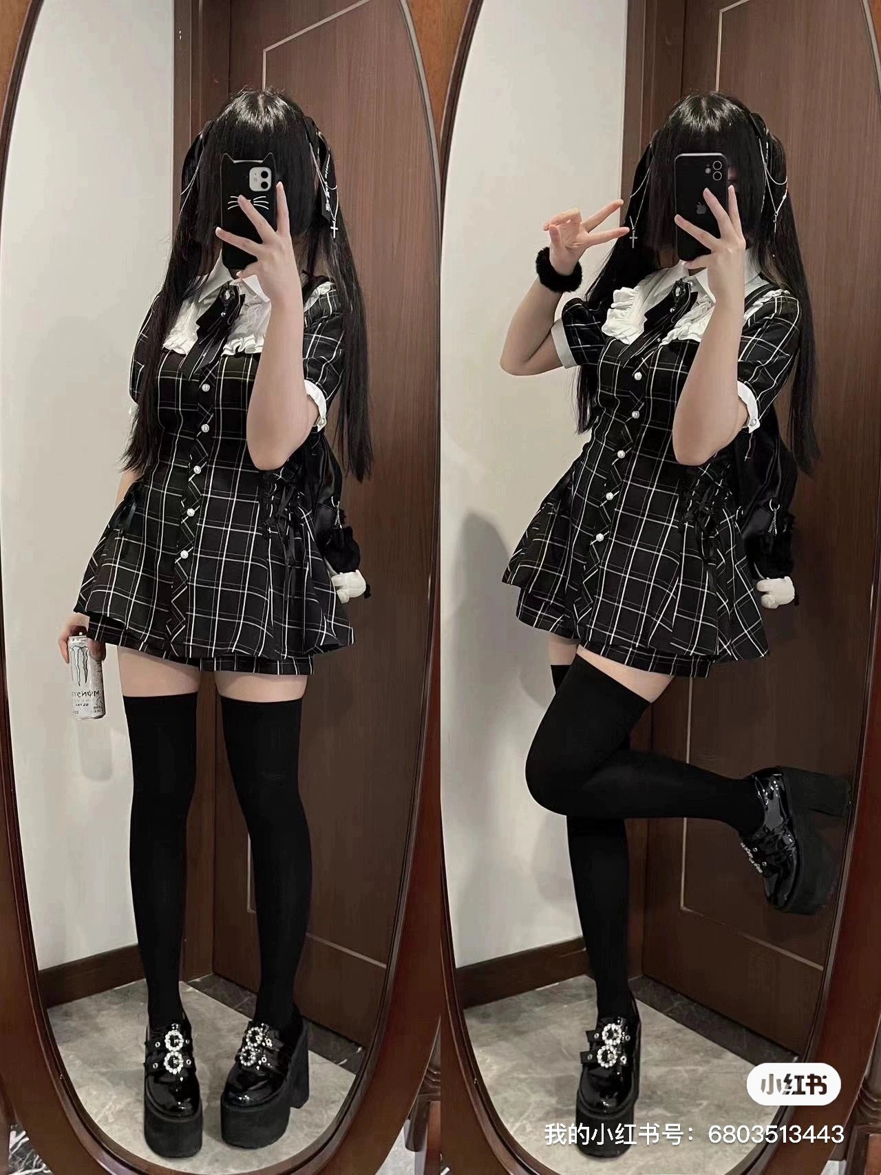 Frill Short Sleeve Checkered Mini Dress KAN0007