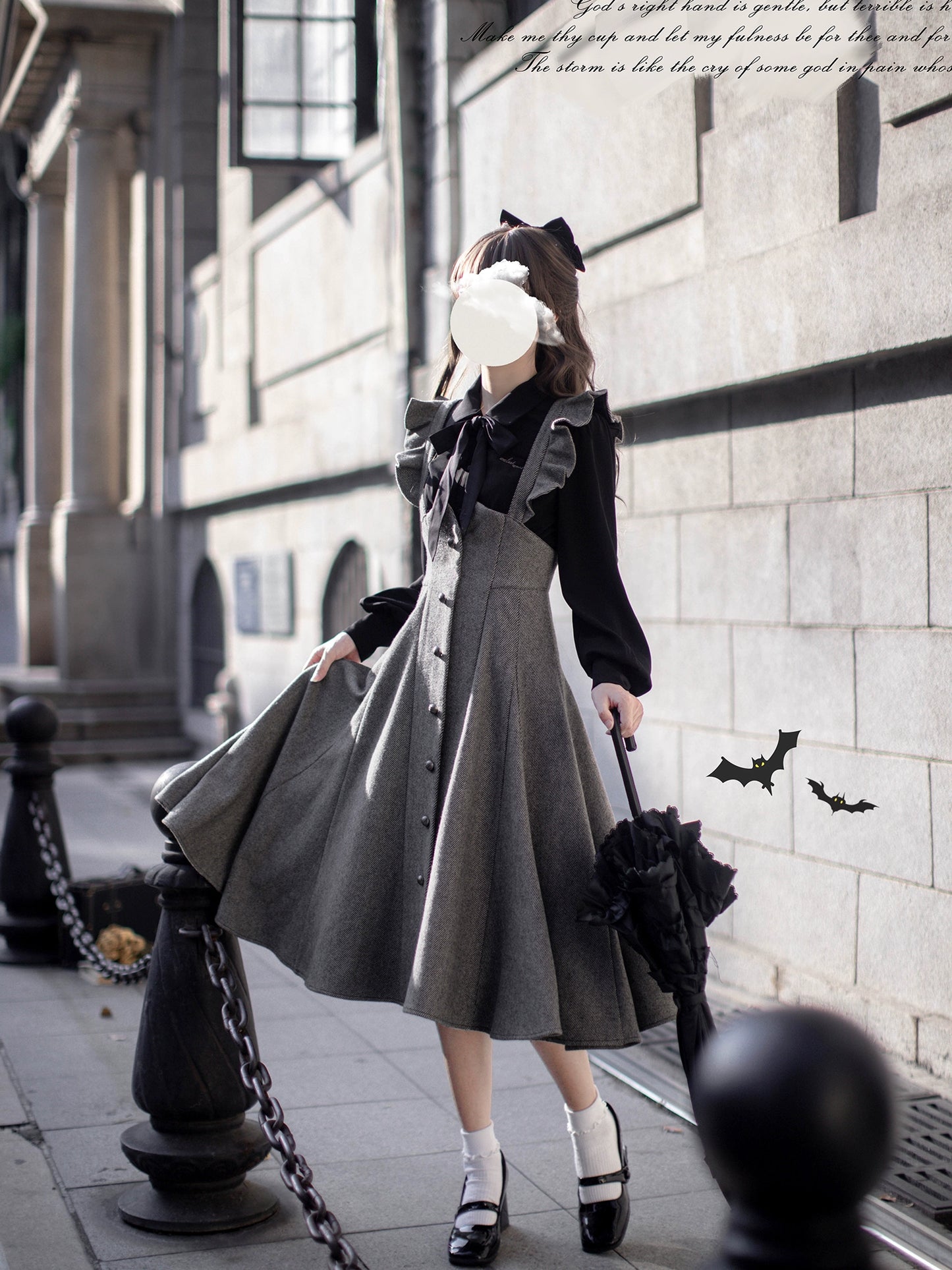 Elegant Gray High Waist Suspender Skirt HUT0034