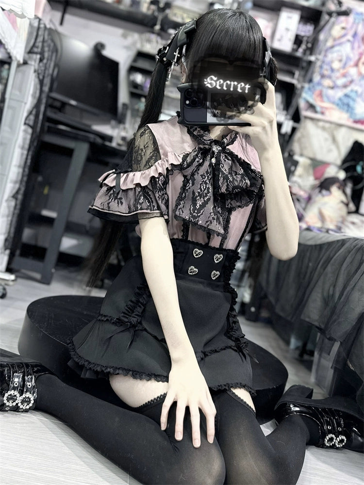 Lace Ribbon Off-Shoulder Short Sleeve Shirt BOX0011