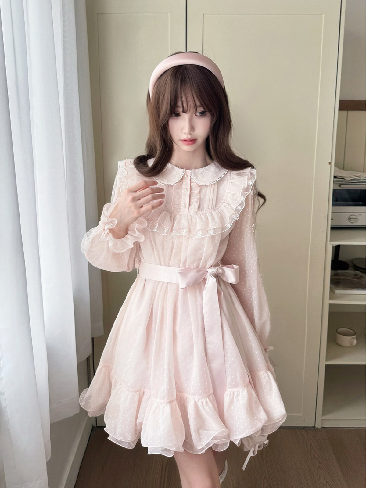Ruffle Doll Collar Long Sleeve Dress LAL0142