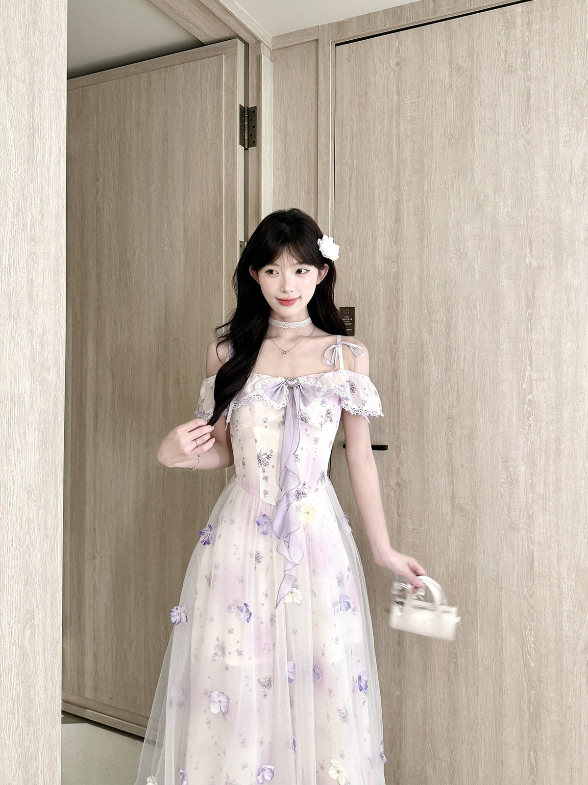 Off-Shoulder Floral Mesh Fairy Maxi Dress BEL0040