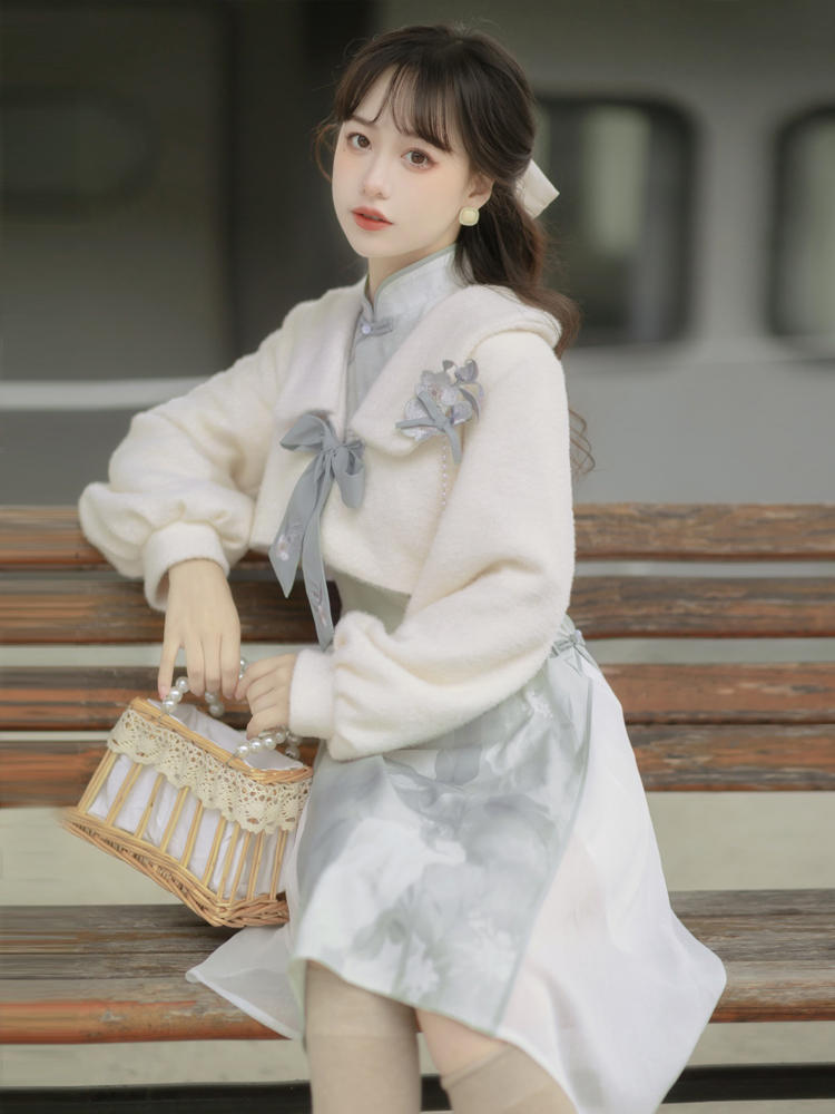 China Style Elegant Ribbon outer & Light blue Dress YOU0090