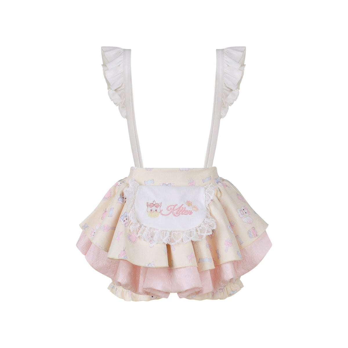 Kitten Embroidered Ruffle Suspender Top SER0166